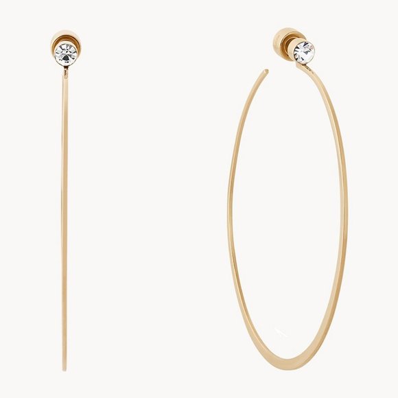 Michael Kors Cubic Zirconia Whisper Hoop Gold Tone Earrings Medium - Picture 1 of 4
